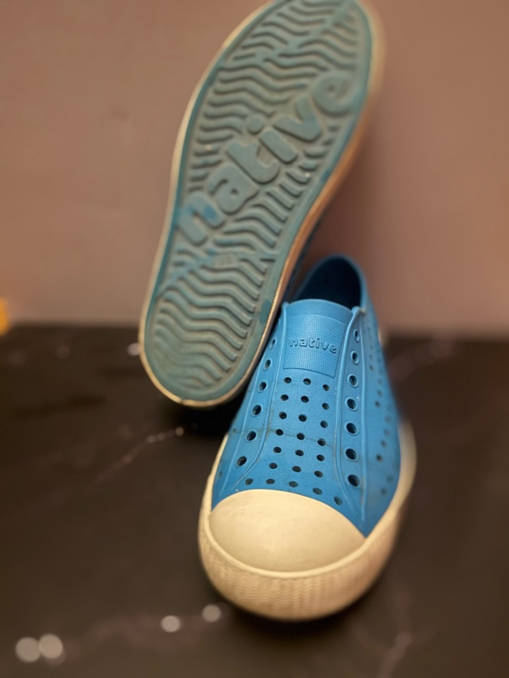 Native Kids Water Shoe Slip-On in Blue with White Toe